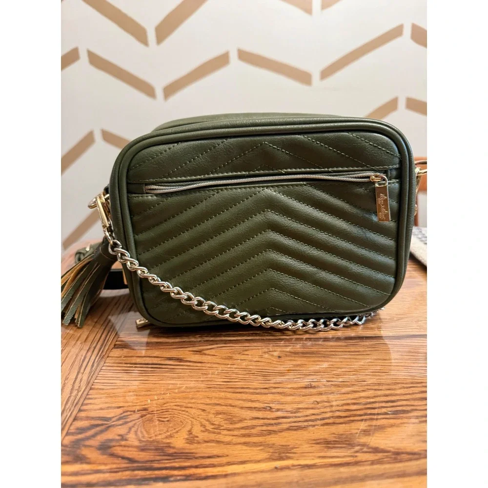 Itzy Ritzy Boss Crossbody Diaper Bag Small Olive Green Quilted Vegan Leather